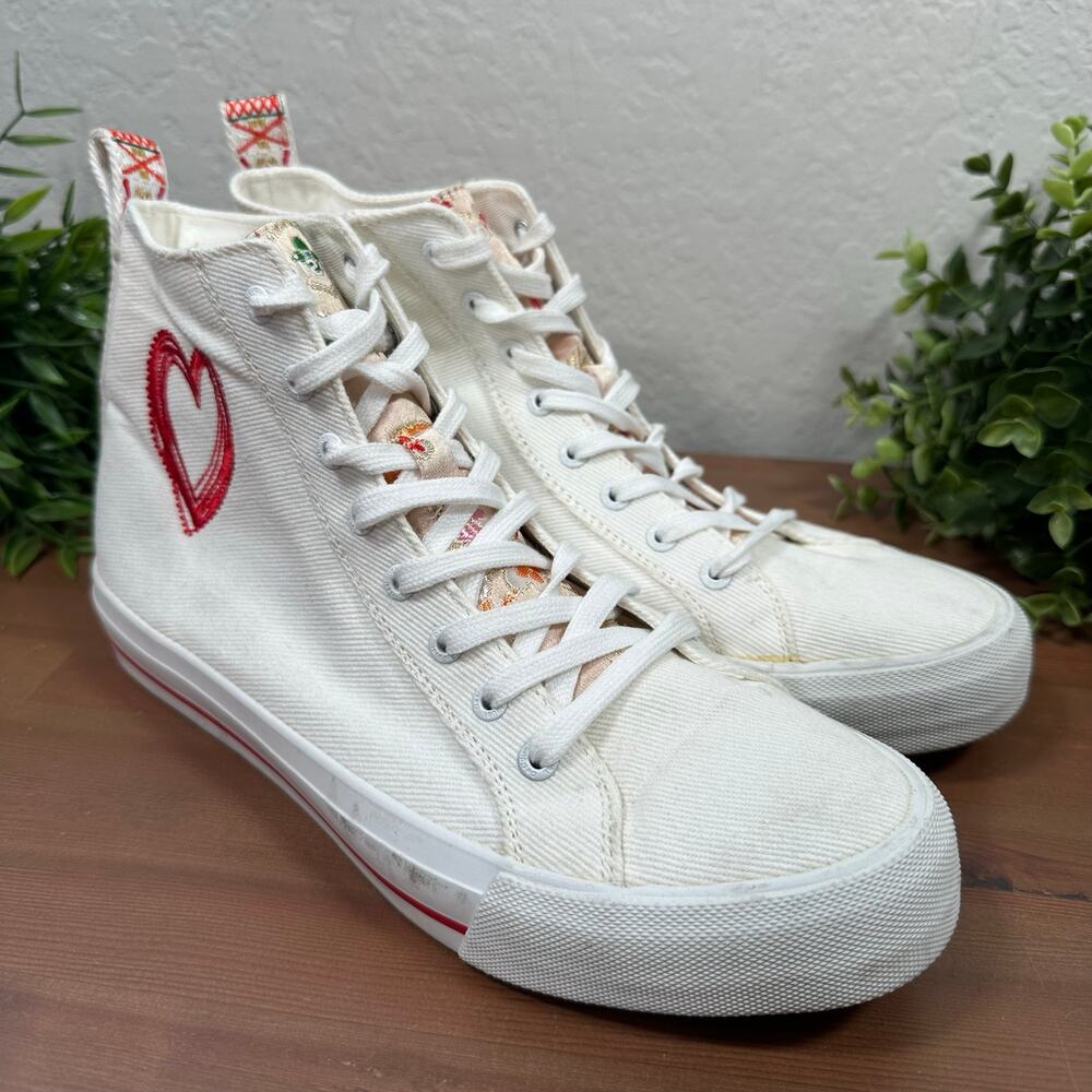 Desigual Women's Casual Heart White High Top Sneakers Size 10 - Picture 2 of 10